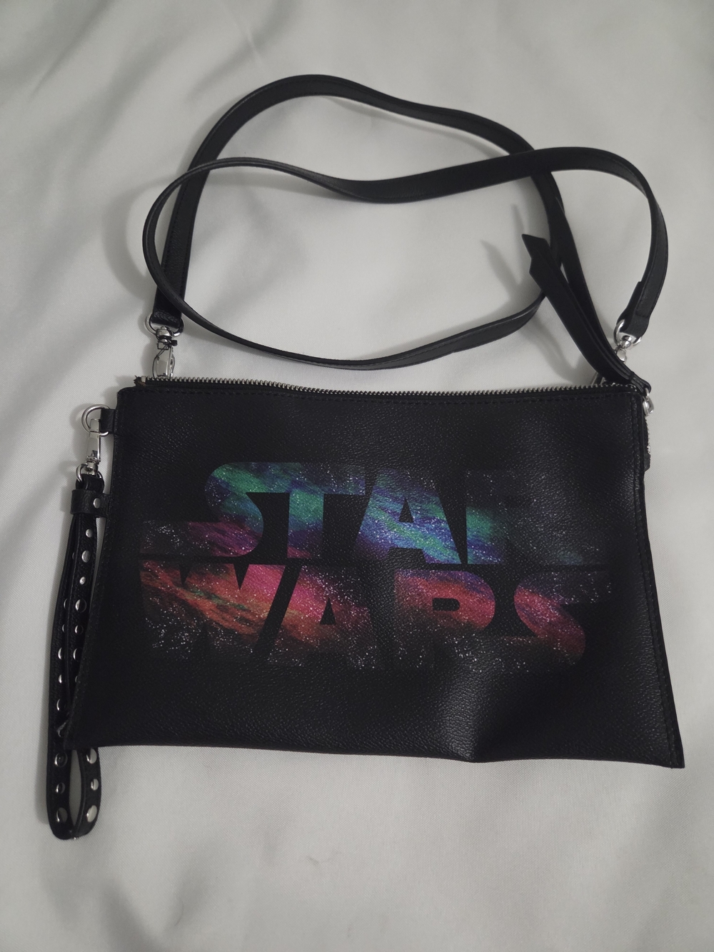Star Wars Black Crossbody Bag with Multicolor Galaxy Logo